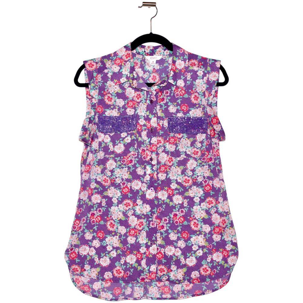 Candie's Purple Floral Button Down Top Size Medium